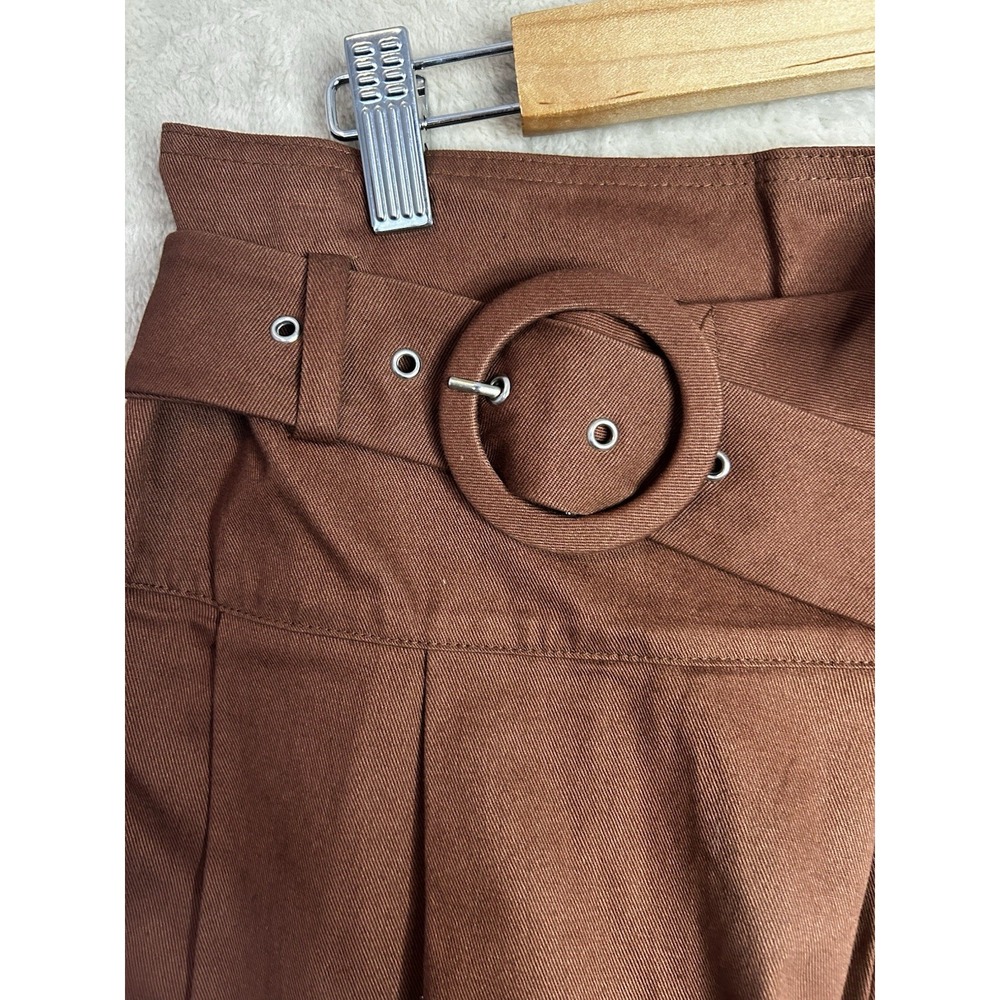 Anthropologie Brown Pleated Belted Mini Skort Size 8 Chocolate Twill NEW - Picture 6 of 11